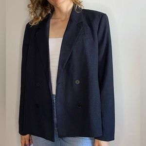 Dynamite Dark Navy Blue Checker Double Breasted Blazer